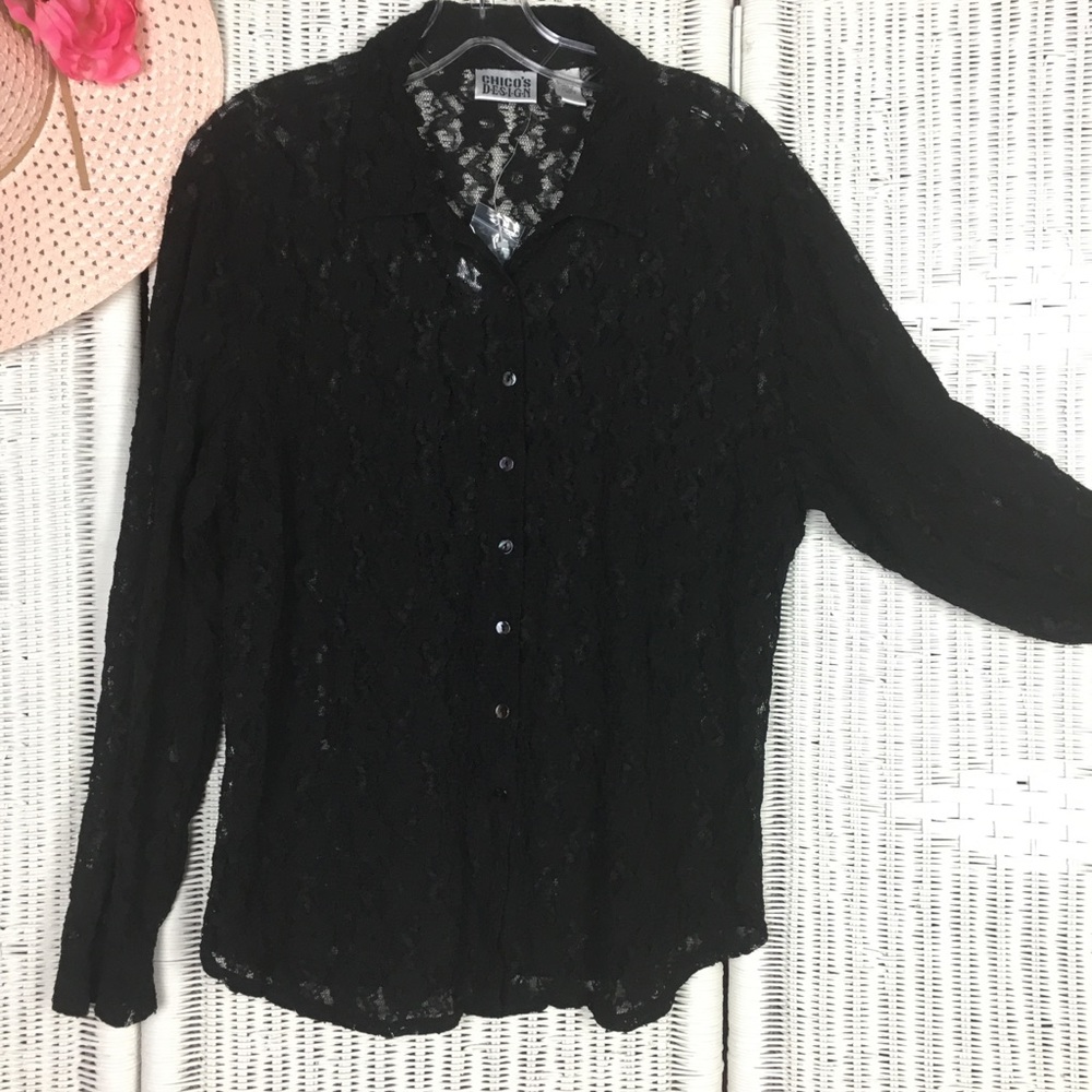 Chico’s Black Lace Shirt Stretch  3/XL